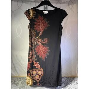 LIZ CLAIBORNE (6) A Line Shift Black w/Geometric Print Down the Side